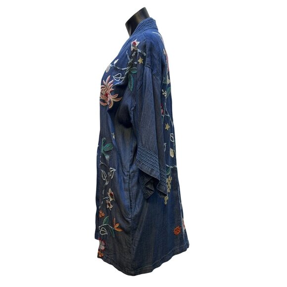 NWT Johnny Was Embroidered Denim-Style Open Cardigan M/L Blue Floral - Picture 4 of 7